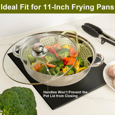 Large Collapsible Silicone Steamer Basket, Expandable for Pot,Non Slip Feet, Folding Silicone Vegetable Steamer Basket With Handles, BPA-Free, Compact Storage, Fits Various Pot 10"-12", Dishwasher Safe, (Green)