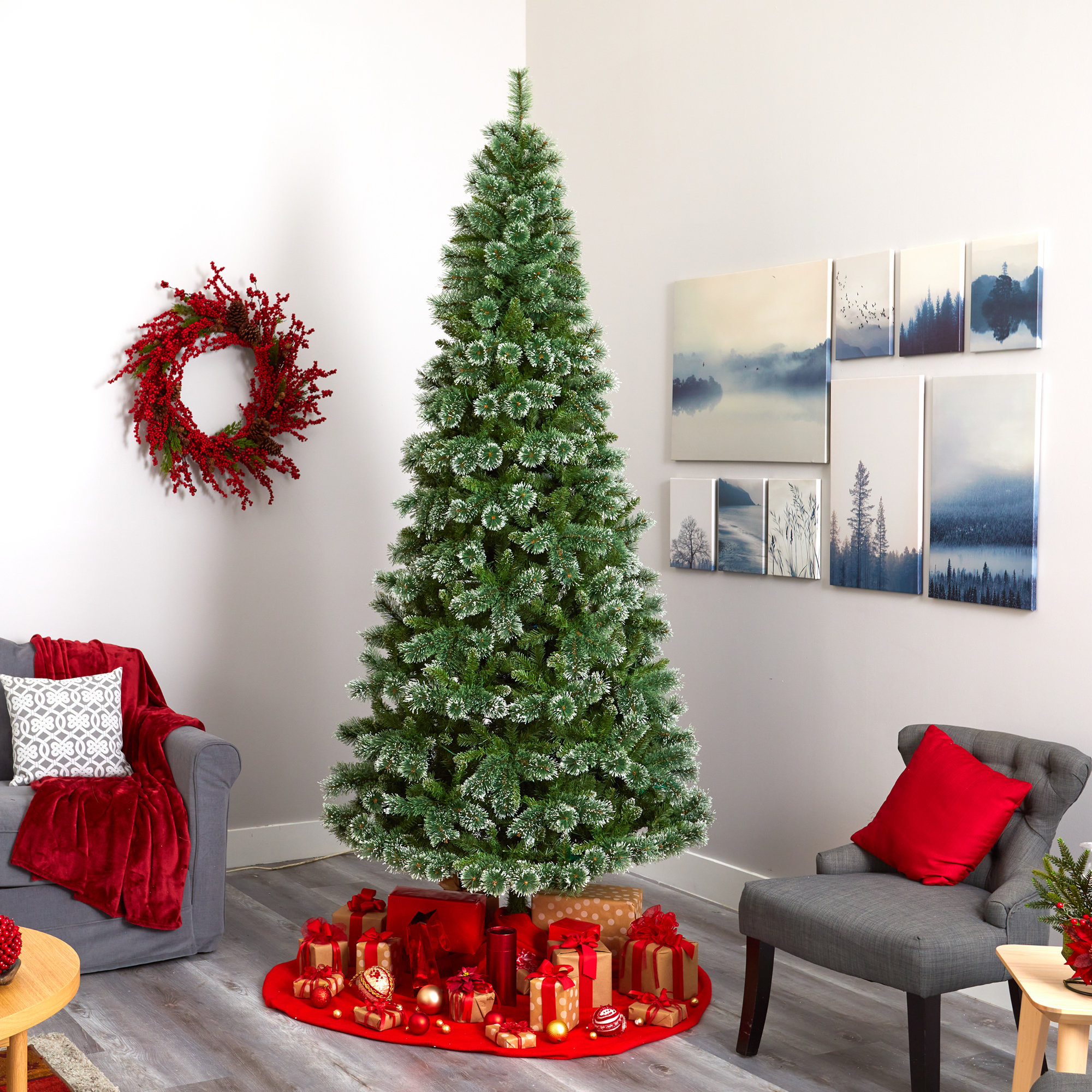 Lighted Artificial Pine Christmas Tree, 9' H