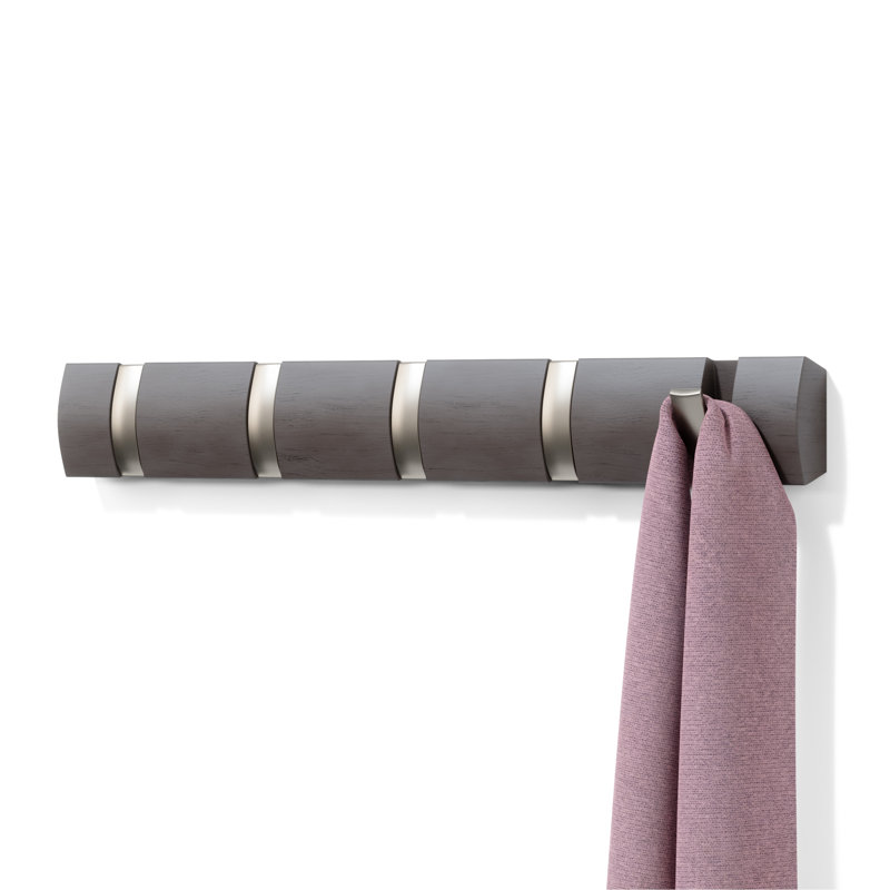 Ainikki Wall 5 - Hook Wall Mounted Coat Rack, Driftwood/Nickel