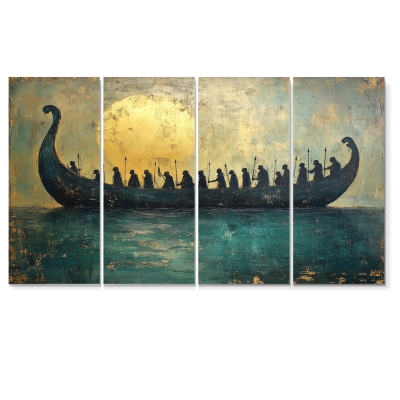 Green Vikings Boat Vikings Return - Ensemble de décoration murale bateau Vikings, H 32 po x l 64 po
