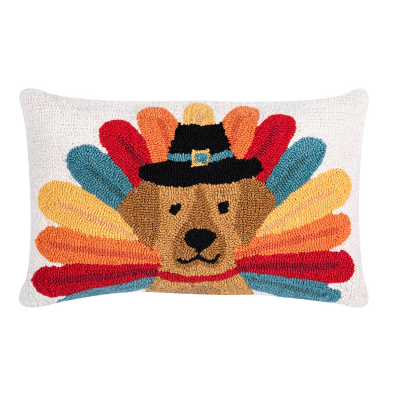 22" x 14" Turkey Dog Hooked Throw Pillow
