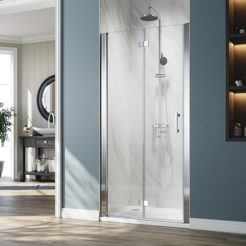 BFH 33"W*72"H Bifold Frameless Shower Door,6mm Clear Tempered Glass, 180° Folding Hinge, Chrome