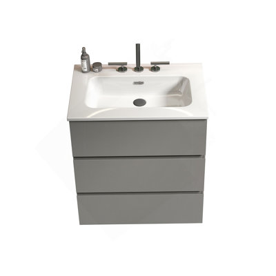 Bathroom Vanity with Sink with 3 Faucet Holes, Large Storage Freestanding Bathroom Vanity for Modern Bathroom, One-Piece White Sink Basin without Drain and Faucet, Pre-assembled