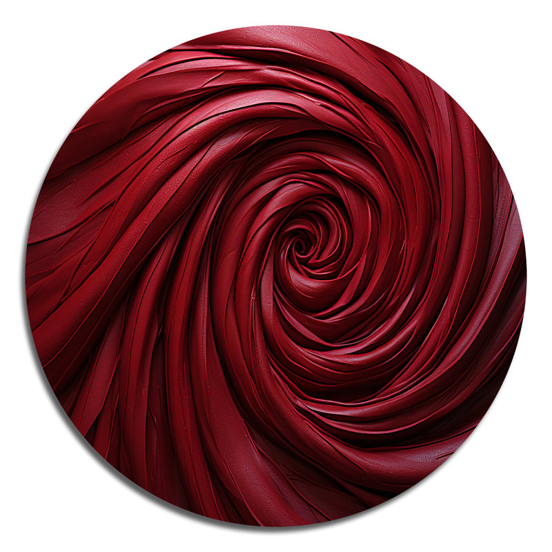 Red Winding Wonder - impressions rondes abstraites sur métal, H 29 po x l 29 po