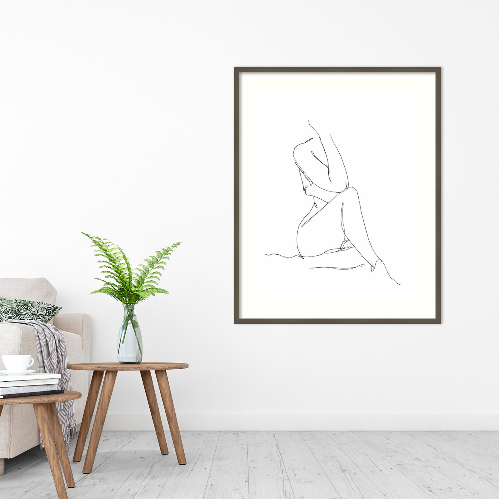 Nude Contour Sketch No. 1 Print, Gray Framed Paper, 25" H x 21" W