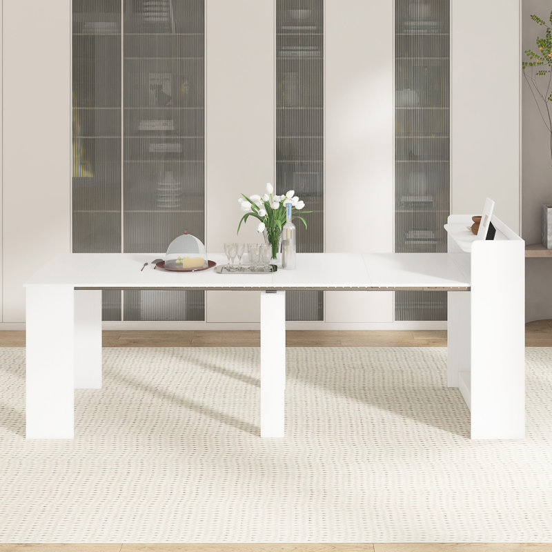 Table à manger extensible moderne avec rangement 98,43 po, Blanc