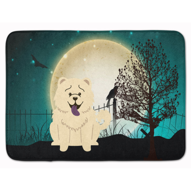 Tapis pour salle de bain en mousse à mémoire chow chow Eila, Blanc