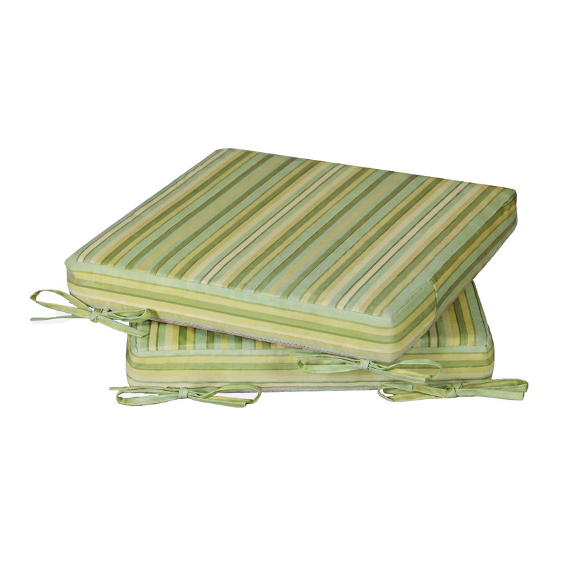 Coussin de siège d'extérieur carré imperméable pour meubles de patio, 17 x 16, ensemble de 2, 2", Rayures étroites vertes