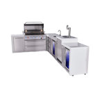 Mont Alpi Premium 6-burner 94"x161" L-shaped 805 Deluxe Stainless Steel Modular Outdoor Kitchen Island Bbq Grill + Beverage Center Refrigerator Faucet & Sink + Kegerator + Storage Drawers & Cabinets