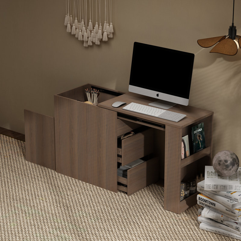 Modern Walnut Scalable Writing Desk With Spacious Drawers And Sleek Design