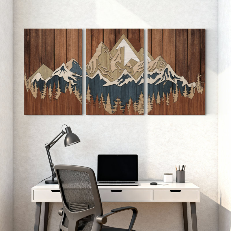 «Landscape & Nature Mountain Range Forest Scene», ensemble de 3 impressions sur toile, H 24 po x l 48 po