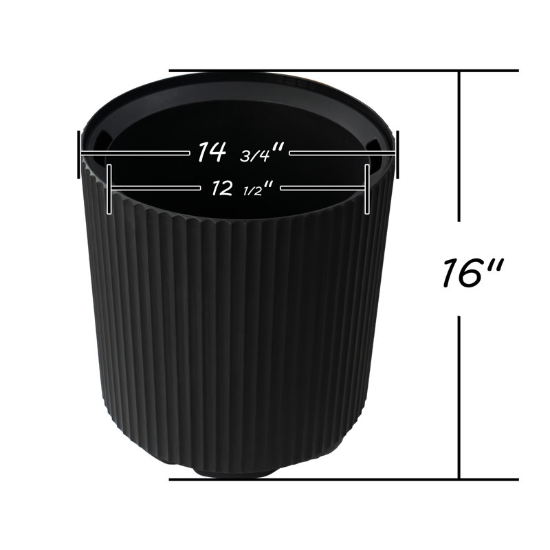 Black 16'' Tall Plastic Outdoor/Indoor Planter with Water Reservoir