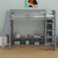 Lit mezzanine en bois avec bureau, étagères à rangement multiples, DEL et portemanteau suspendu