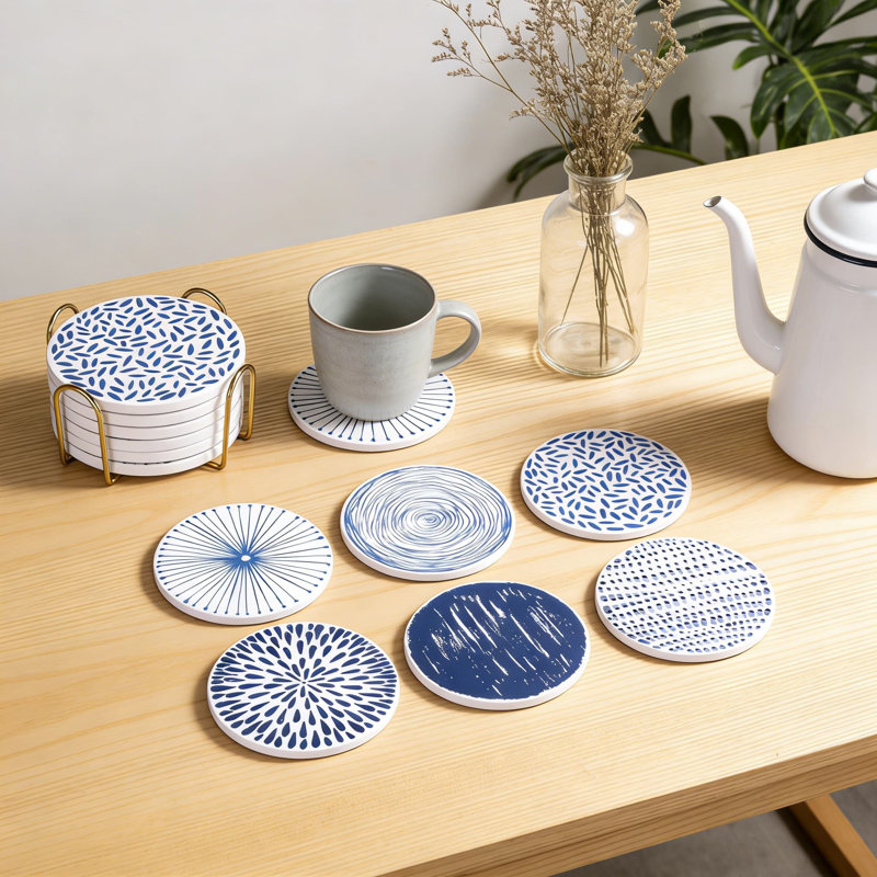 Ensemble de 6 sous-verres en céramique absorbants avec support, fond en liège antidérapant, sous-verres à absorption rapide pour table basse, bureau, bureau et décoration intérieure