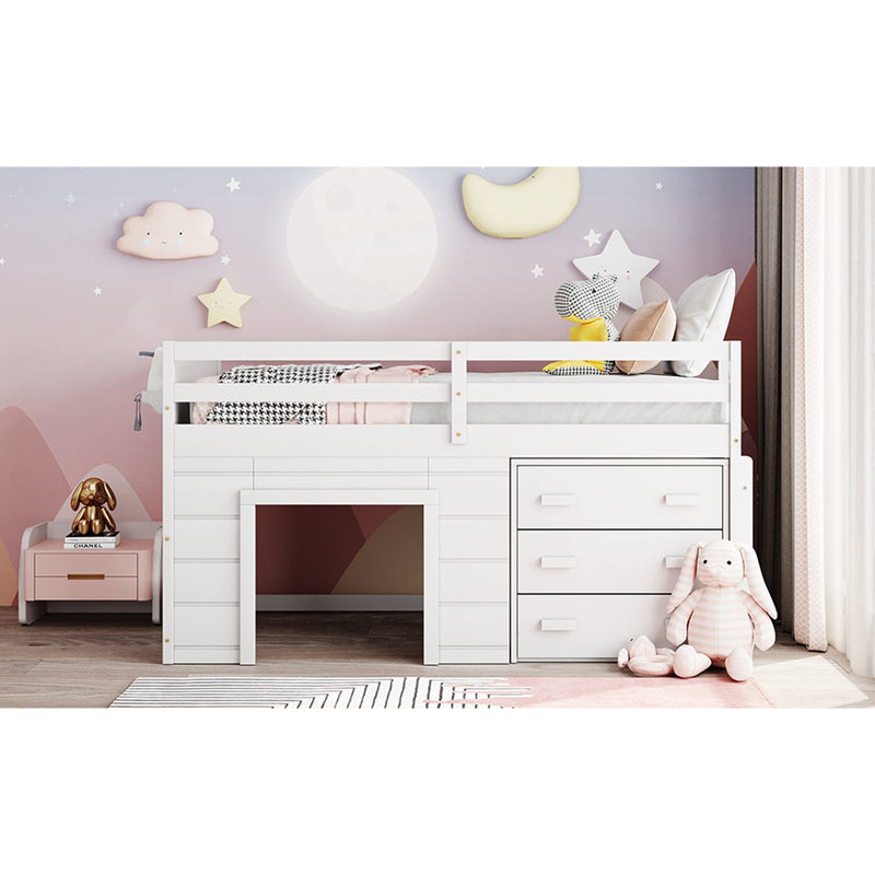 Lit mezzanine simple en bois massif, armoire et tablette pour l'organisation - Armoire / tablette en bois robuste, Blanc