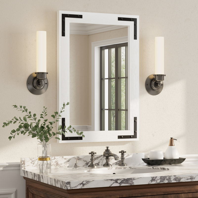 Miroir mural Amara Rustic Farmhouse, Blanc, 26 po x 18 po