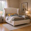 Ensemble de chambre à coucher grand lit 4 pièces Dini, à oreilles capitonnées en velours blanc avec cristaux-117056069