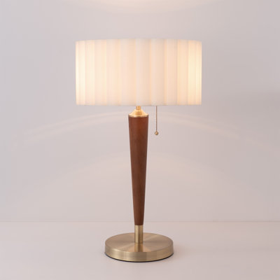 Lampe de table Pasadena, abat-jour blanc Eichler, noyer foncé, faiteau en laiton vieilli