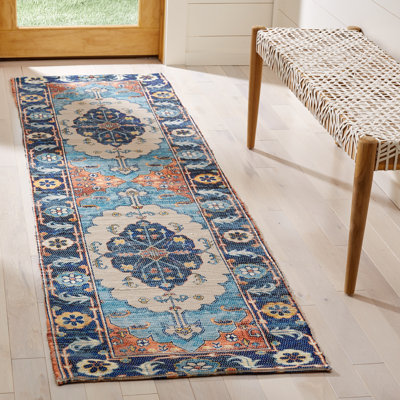 Amanda Oriental Hand-Woven Flatweave Cotton Blue/Coral Area Rug