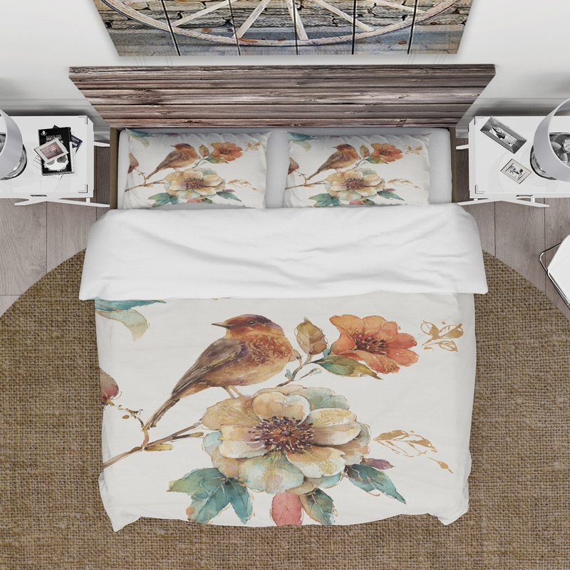Twin Floral Microfiber Duvet Cover Set with Sham