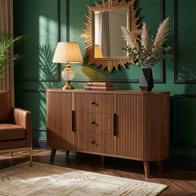 Sideboard Buffet Cabinet with 2 Sliding Tambour Doors and 3 Drawers