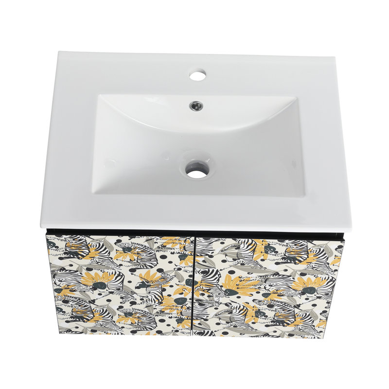 Meuble-lavabo mural 24 po avec lavabo en céramique et porte d'armoire à fermeture en douceur 24 po