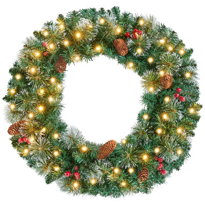 Couronne de Noël artificielle givrée pré-éclairée