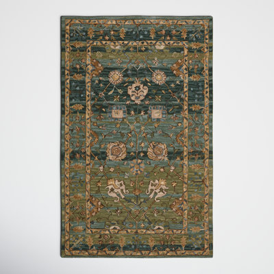 Corla Floral Handmade Tufted Wool Green/Tan/Blue Area Rug