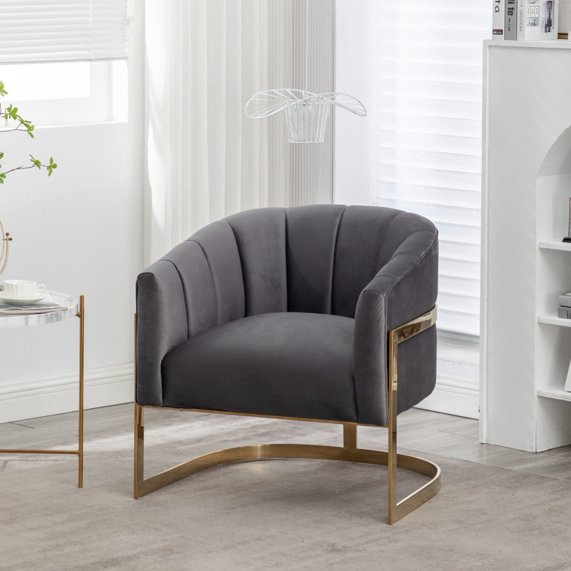 Fauteuil demi-tonneau Tellico, Velours gris foncé