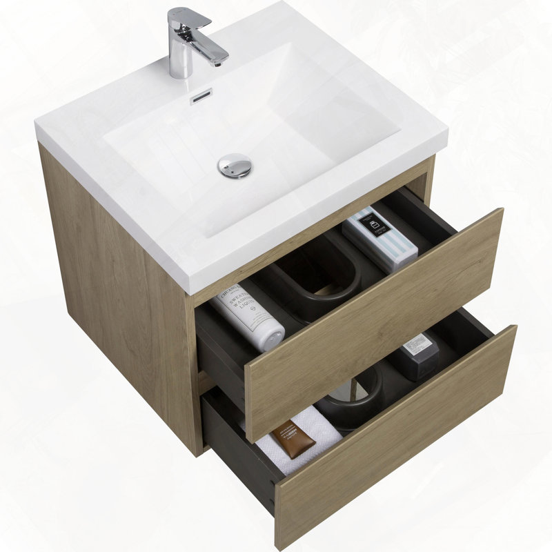Meuble-lavabo flottant avec lavabo et armoire de rangement murale, 24"