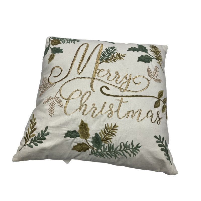 Merry Christmas Cushion with Gold Thread Embroidery