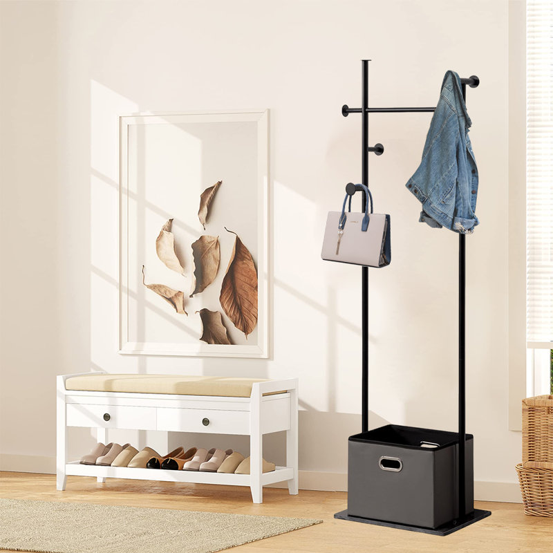 FREESTANDING COATRACK WITH BASKET, Black