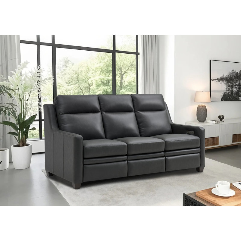 Canapé inclinable électrique à trois moteurs en cuir véritable Rumilly, Cuir noir