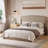 Upholstered Bed Frame With Wingback Headboard,Low Profile Platform Bed With Padded Headboard-1591434092