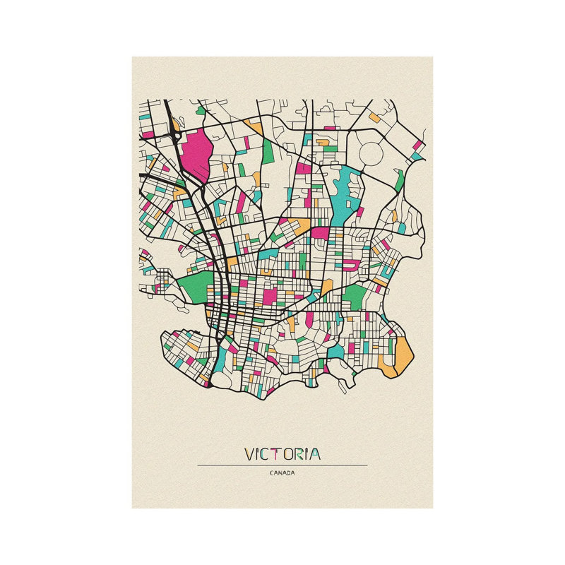 Victoria, British Columbia Map by Ayse Deniz Akerman - Wrapped Canvas Gallery-Wrapped Canvas Giclée, 20.32 cm H x 30.48 cm W