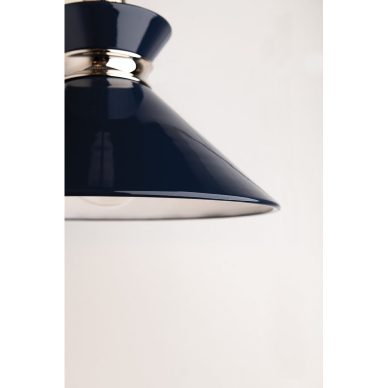 Polished Nickel and Navy Metal Cone Pendant Light