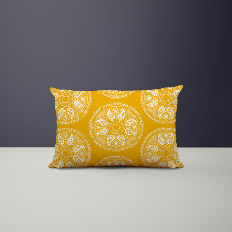 Paisley Outdoor Reversible Throw Pillow, Yellow