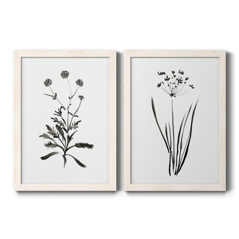 Inky Botanical I - Ensemble de 2 peintures sur toile encadrées, H 44 po x l 31 po x P 1 po, Cadre blanc