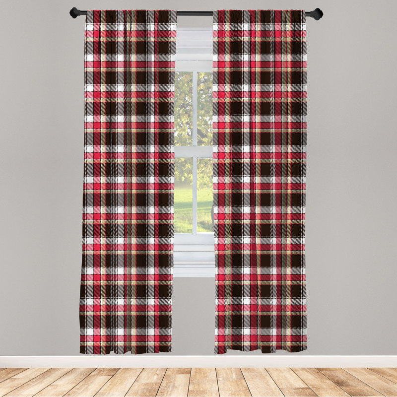 Black and Red Checkered Polyester Room-Darkening Curtain Panels