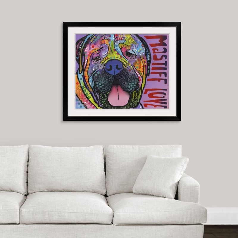«Mastiff Love» par Dean Russo - impression, Cadre noir, H 24 po x l 28 po x P 1 po