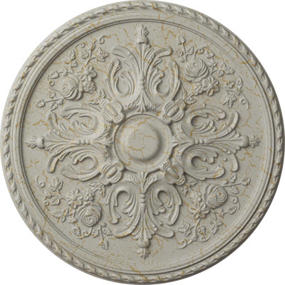 Endurathane Bradford Ceiling Medallion, 32 5/8"OD x 2"P (Fits Canopies up to 6 5/8"), Hand-Painted Pot of Cream Crackle Finish