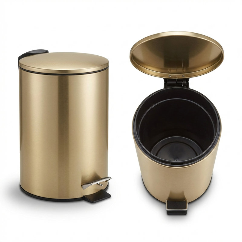 Golden Metal Step On Trash Can / Waste Basket - 0.8 Gallons