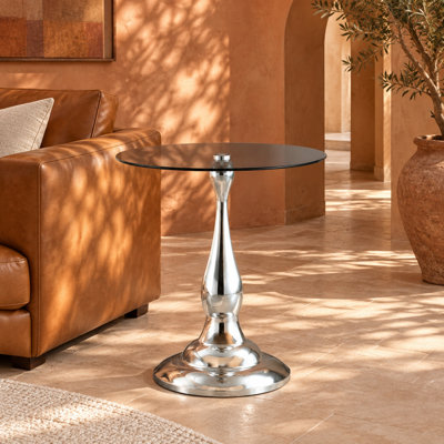 19.6"W Modern Round MDF Coffee Table, Silver