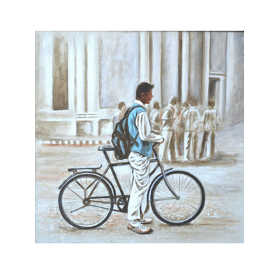 Garçon à bicyclette - Peinture acrylique | Acrylique sur toile | Par Usha Shantharam