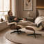Chaise longue pivotante en cuir avec repose-pieds et accoudoirs Top Gain, structure en bois massif-133236045
