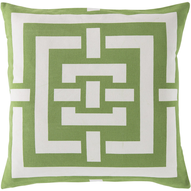 Circles Squares Cotton Pillow Cover, Grass Green/Cream