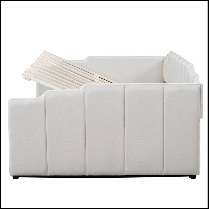 Upholstered Daybed with Underneath Storage, Soft Linen Fabric and Sturdy Pine Wood Frame for Modern Comfort and Organization.