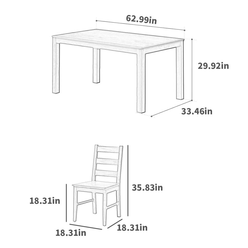 Table de salle à manger, H 29,92 po x L 62,99 po x l 33,46 po