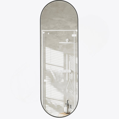 63 X 20 Inch Oval Full-Length Mirror With Rust-Proof Brushed Aluminum Frame, Wall-Mounted For Clear HD Reflection
