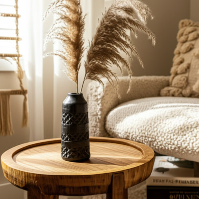 Vase décoratif en bois sculpté et métal Lolington Boho